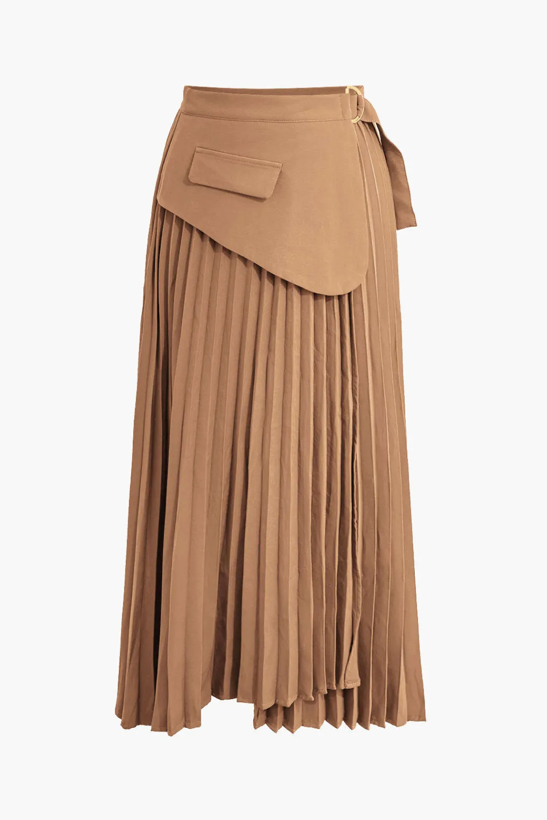 MICAS Skirts-Solid Asymmetrical Pleated Skirt