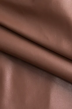 MICAS Mini Dresses-Solid Bow Faux Leather Off Shoulder Mini Dress BROWN