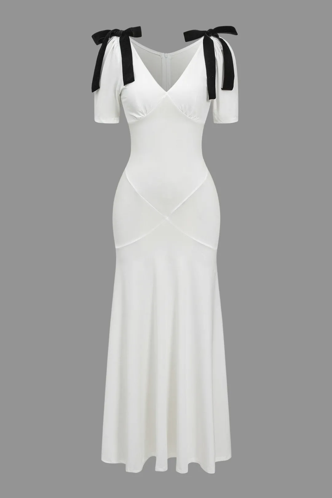 MICAS Maxi Dresses-Solid Bow Tie-Up Maxi Dress WHITE