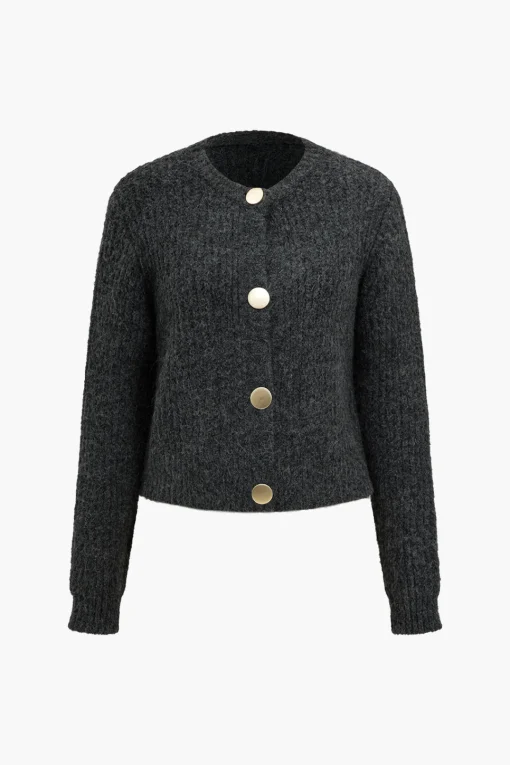 MICAS Outerwear|Outerwear-Solid Button Sweater Cardigan DARK GRAY
