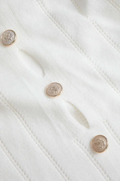 MICAS Skirt Sets-Solid Cut Out Button Skirt Set WHITE