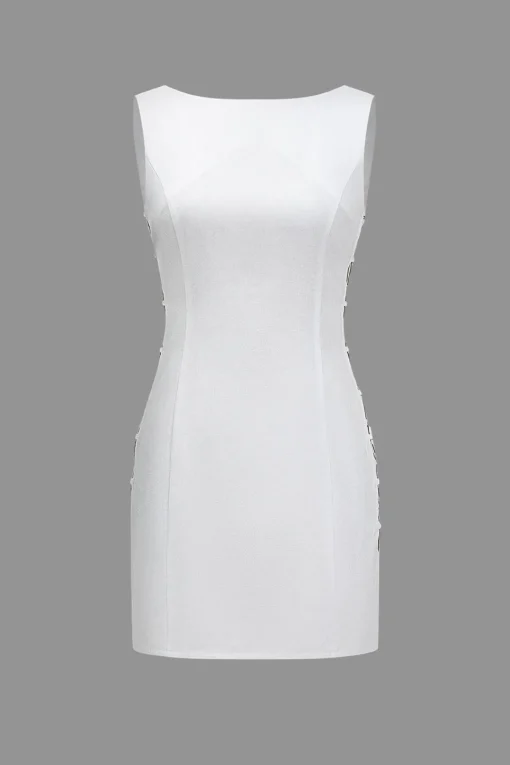MICAS Mini Dresses-Solid Cut Out Ring Side Mini Dress WHITE