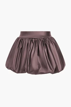 MICAS Skirts-Solid Faux Leather Ruched Puff Skirt