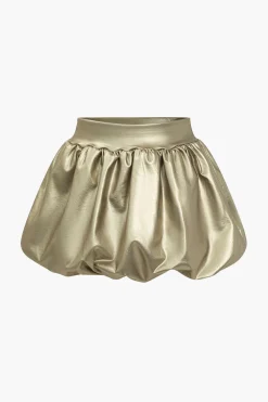 MICAS Skirts-Solid Faux Leather Ruched Puff Skirt