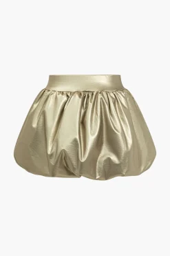 MICAS Skirts-Solid Faux Leather Ruched Puff Skirt