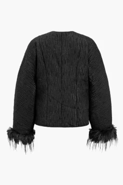 MICAS Outerwear|Outerwear-Solid Faux Leather Tie-Up Puffer BLACK