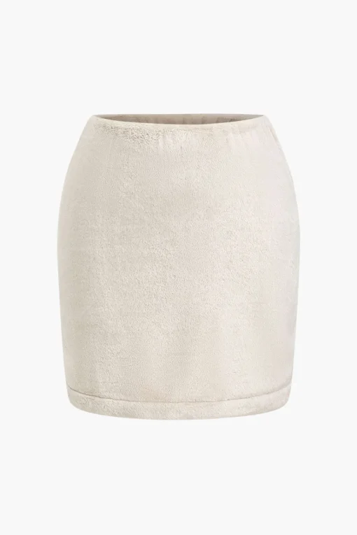 MICAS Skirt Sets-Solid Fleece Button Skirt Set BEIGE