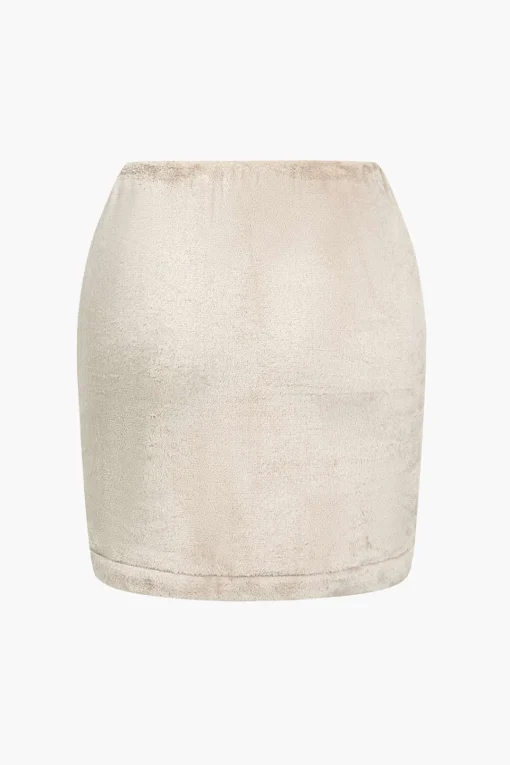 MICAS Skirt Sets-Solid Fleece Button Skirt Set BEIGE