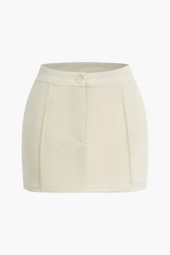 MICAS Skirt Sets-Solid Halter Backless Vest And Mini Skirt Set BEIGE