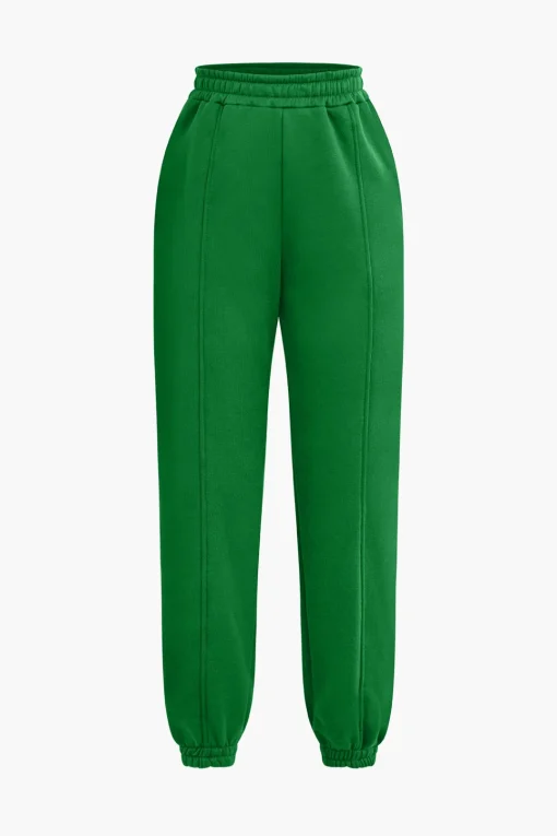MICAS Pant Sets-Solid Hooded Cut Out Sweatshirt And Elastic Pants Set