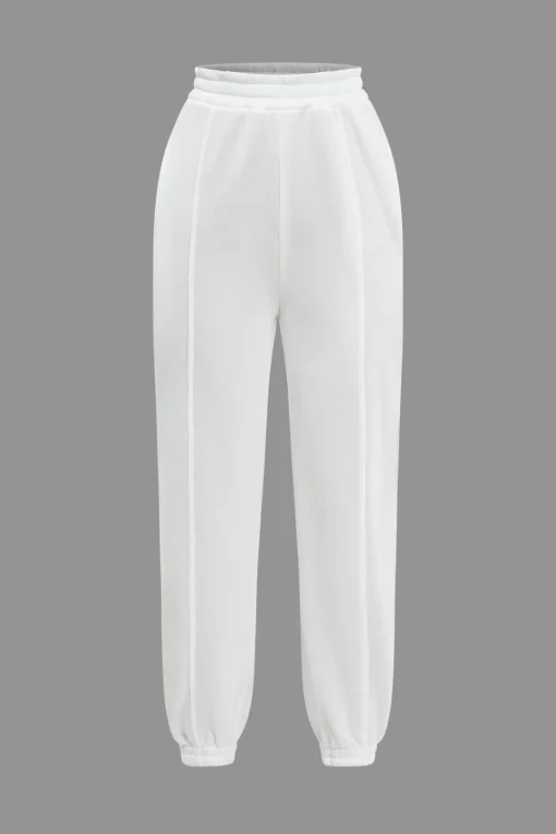 MICAS Pant Sets-Solid Hooded Cut Out Sweatshirt And Elastic Pants Set