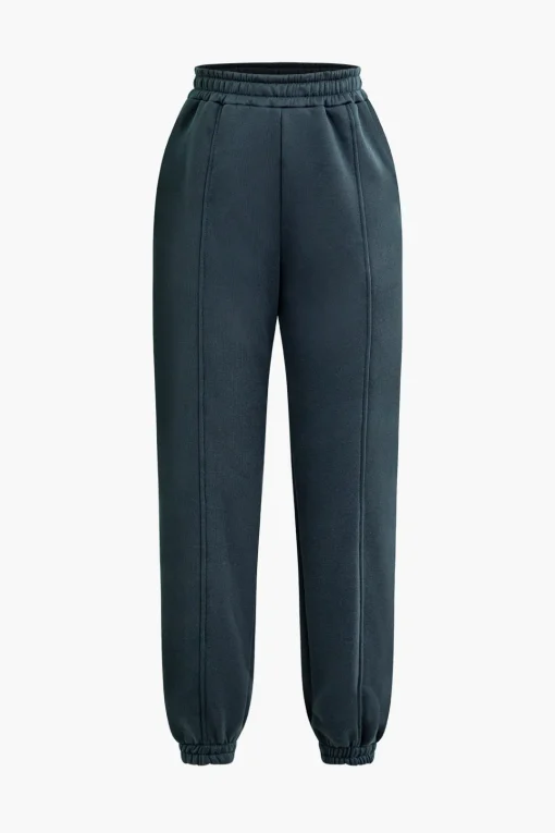 MICAS Pant Sets-Solid Hooded Cut Out Sweatshirt And Elastic Pants Set