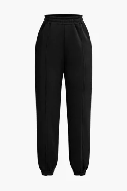 MICAS Pant Sets-Solid Hooded Cut Out Sweatshirt And Elastic Pants Set
