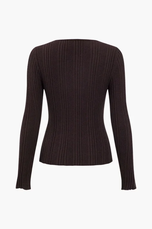 MICAS Knit Tops-Solid Knit Button Long-Sleeve Top BROWN