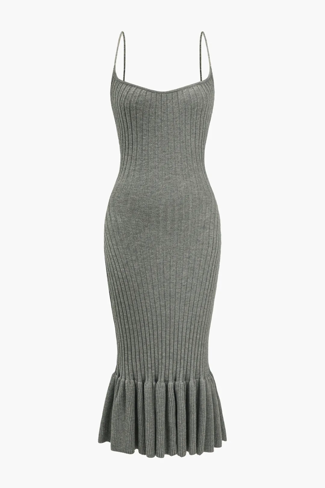 MICAS Knit Dresses-Solid Knit Ruffle Slip Dress GRAY