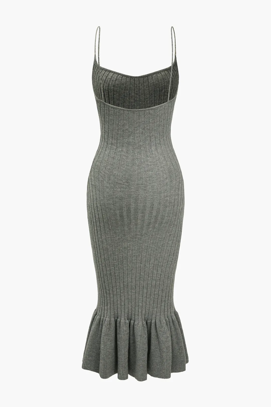 MICAS Knit Dresses-Solid Knit Ruffle Slip Dress GRAY