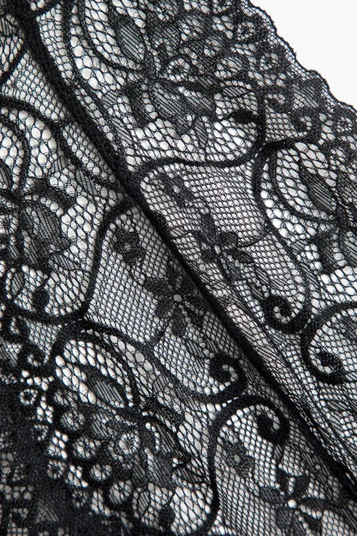 MICAS Lingerie & Sleepwear-Solid Lace Cut Out Lingerie Garter Set BLACK