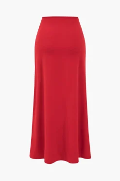MICAS Skirt Sets-Solid Long Sleeve Top And Maxi Skirt Set CHILI