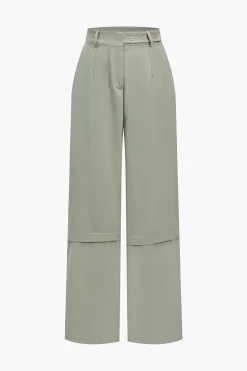 MICAS Pant Sets-Solid Pocket And Zipper Detail Trouser Set SAGE