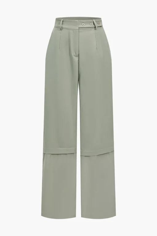 MICAS Pant Sets-Solid Pocket And Zipper Detail Trouser Set SAGE