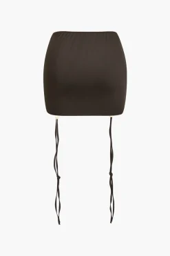 MICAS Skirt Sets-Solid Ruched Drawstring Tie-Up Skirt Set BROWN