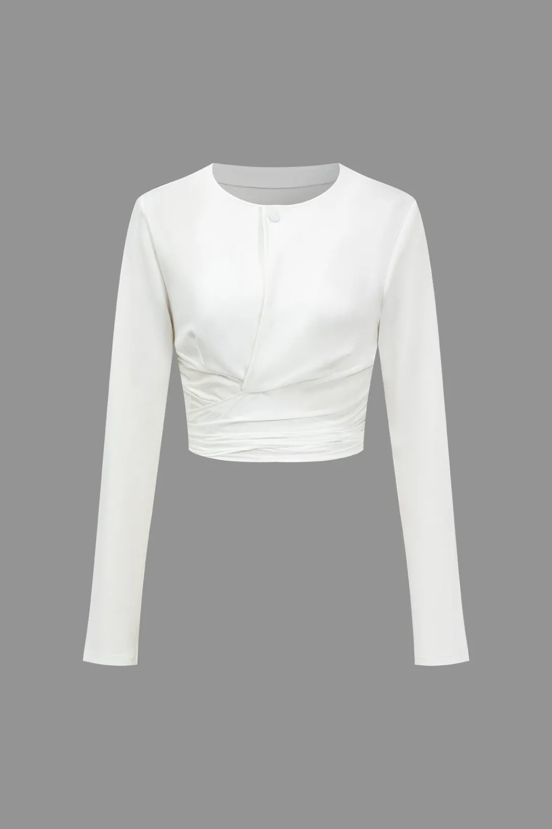 MICAS Long Sleeve Tops|Long Sleeves Tops-Solid Ruched Long Sleeve Top WHITE