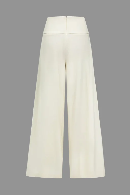 MICAS Pants-Solid Ruched Wide Leg Trousers IVORY