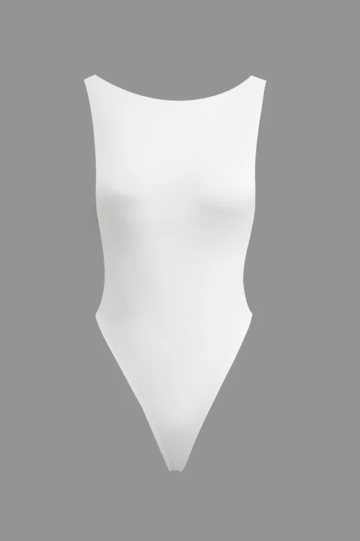 MICAS Bodysuits-Solid Sleeveless Backless Bodysuit WHITE