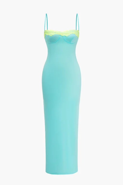 MICAS Maxi Dresses-Solid Slit Color Block Bustier Maxi Dress TIFFANY