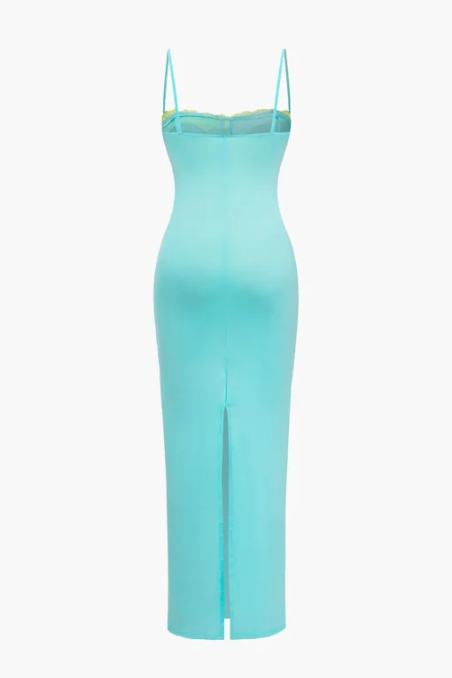 MICAS Maxi Dresses-Solid Slit Color Block Bustier Maxi Dress TIFFANY