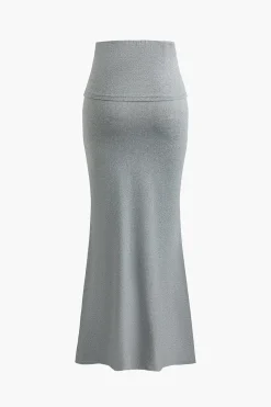 MICAS Skirt Sets-Solid Tank Top And Mermaid Maxi Skirt Set GRAY