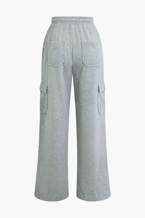 MICAS Pants-Solid Tie Front Shirred Waistband Pocket Drawstring Trousers LIGHT GRAY