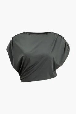 MICAS Pant Sets-Solid Top And Asymmetrical Drawstring Flared Trouser Set