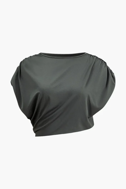 MICAS Pant Sets-Solid Top And Asymmetrical Drawstring Flared Trouser Set