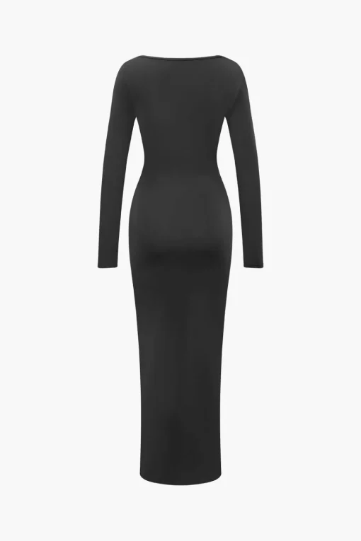 MICAS Long Sleeve Dresses|Maxi Dresses-Square Neck Long Sleeve Maxi Dress BLACK