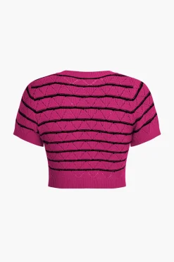 MICAS Knit Sets-Stripe Crop Knit Top And Shorts Set