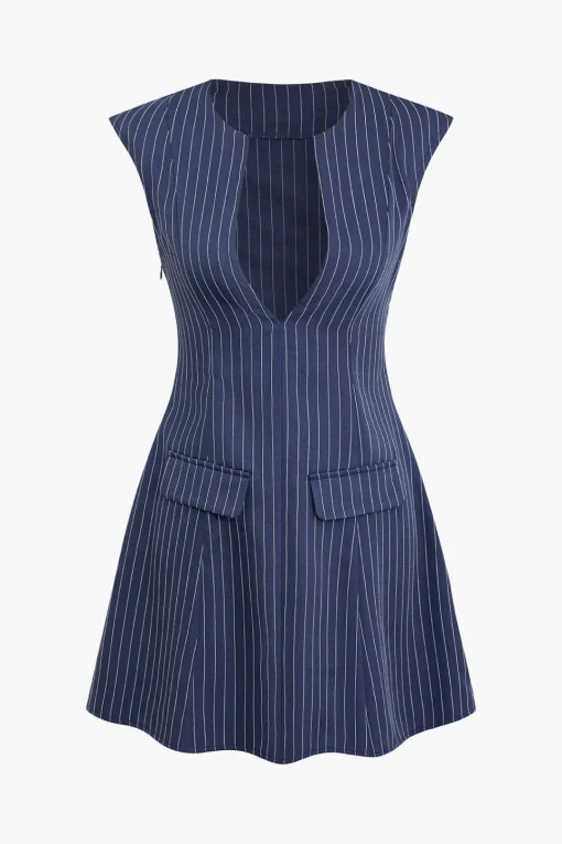 MICAS Mini Dresses-Stripe Print Pocket V-neck Mini Dress ROYAL