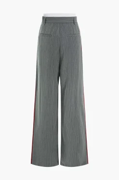 MICAS Pants-Stripes Print High Waist Trousers GRAY