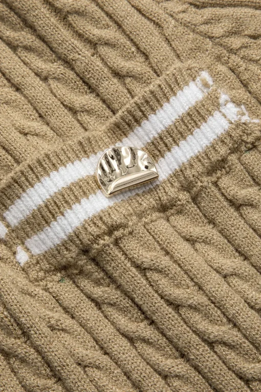 MICAS Knitwear|Knit Dresses-Sweater Button Pocket Short Sleeve Dress TAN