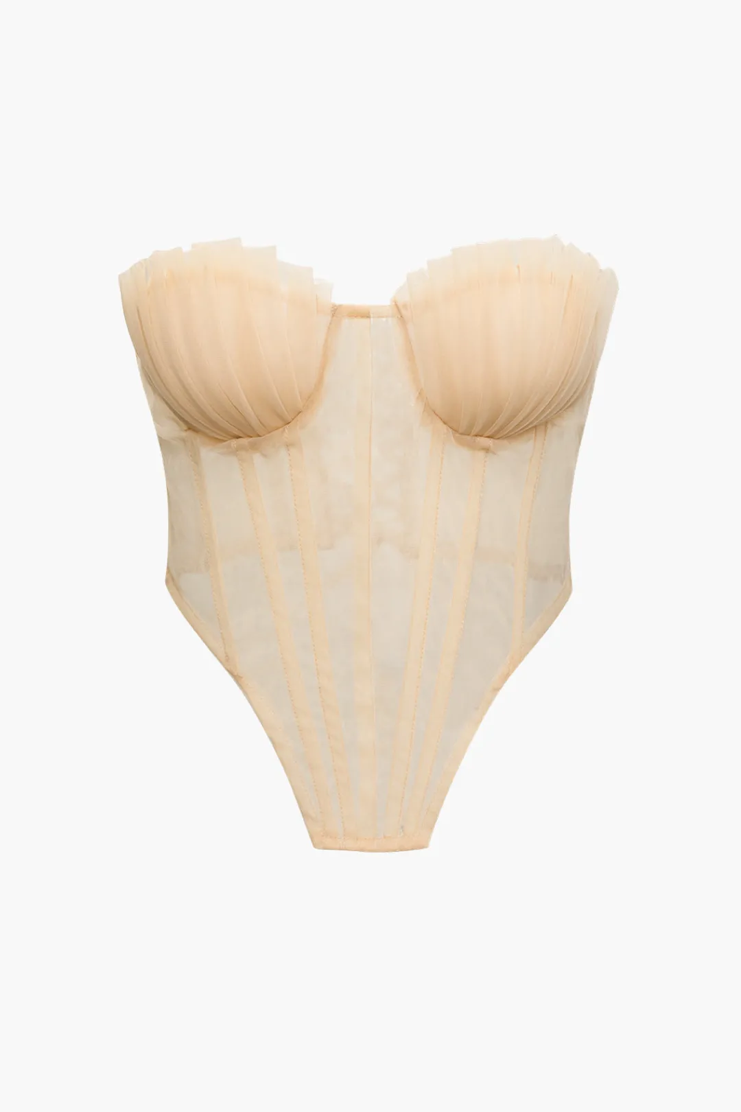 MICAS Tube Tops|Corset & Bustier Tops-Tie Back Sheer Mesh Corset Strapless Top LIGHT PINK