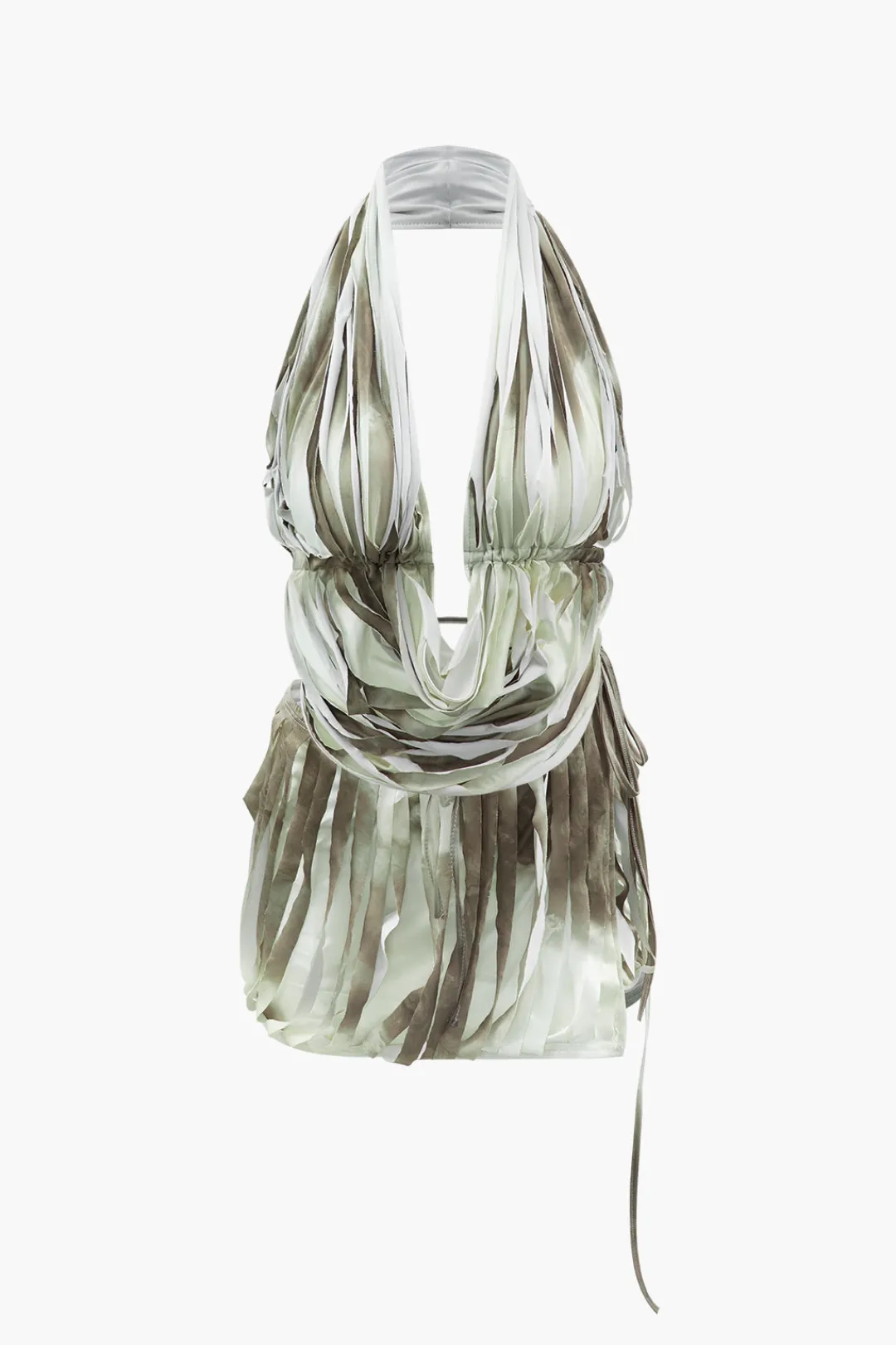 MICAS Skirt Sets-Tie Dye Destroyed Halter Top And Asymmetric Mini Skirt Set GRAY