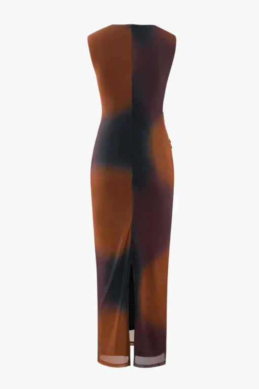 MICAS Maxi Dresses-Tie Dye Mesh Slit Sleeveless Maxi Dress