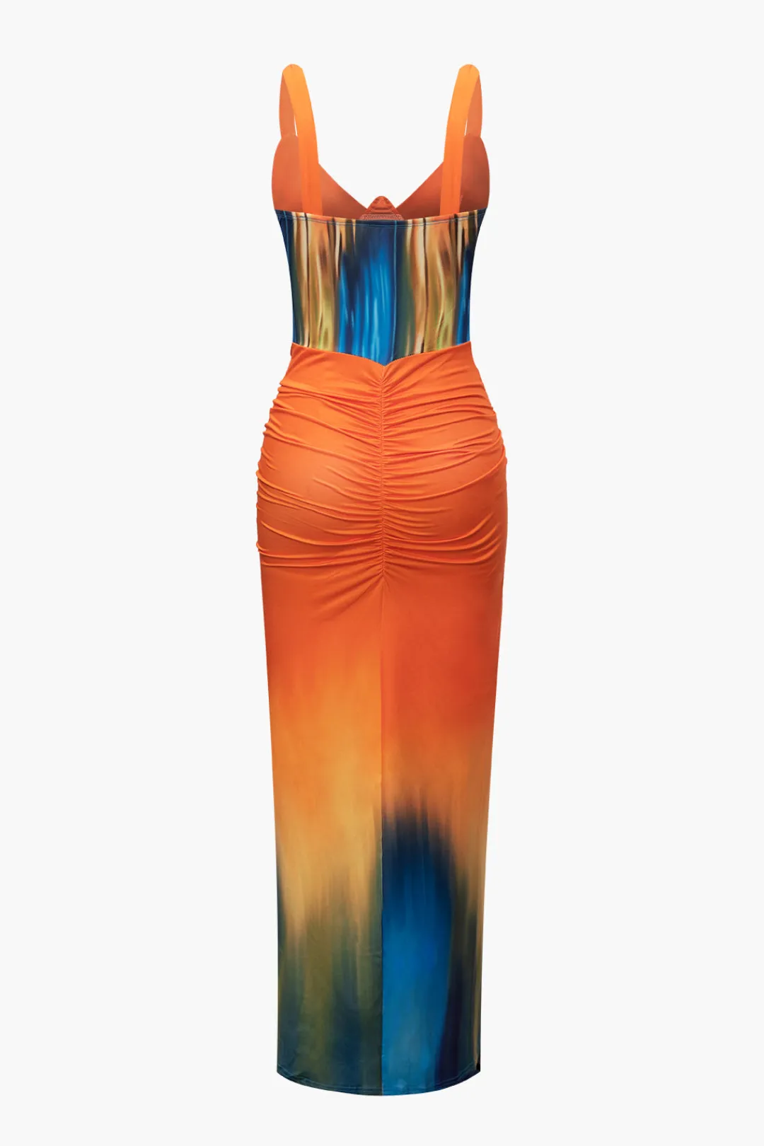 MICAS Maxi Dresses-Tie Dye Print V-neck Ruched Maxi Dress MULTICOLOR