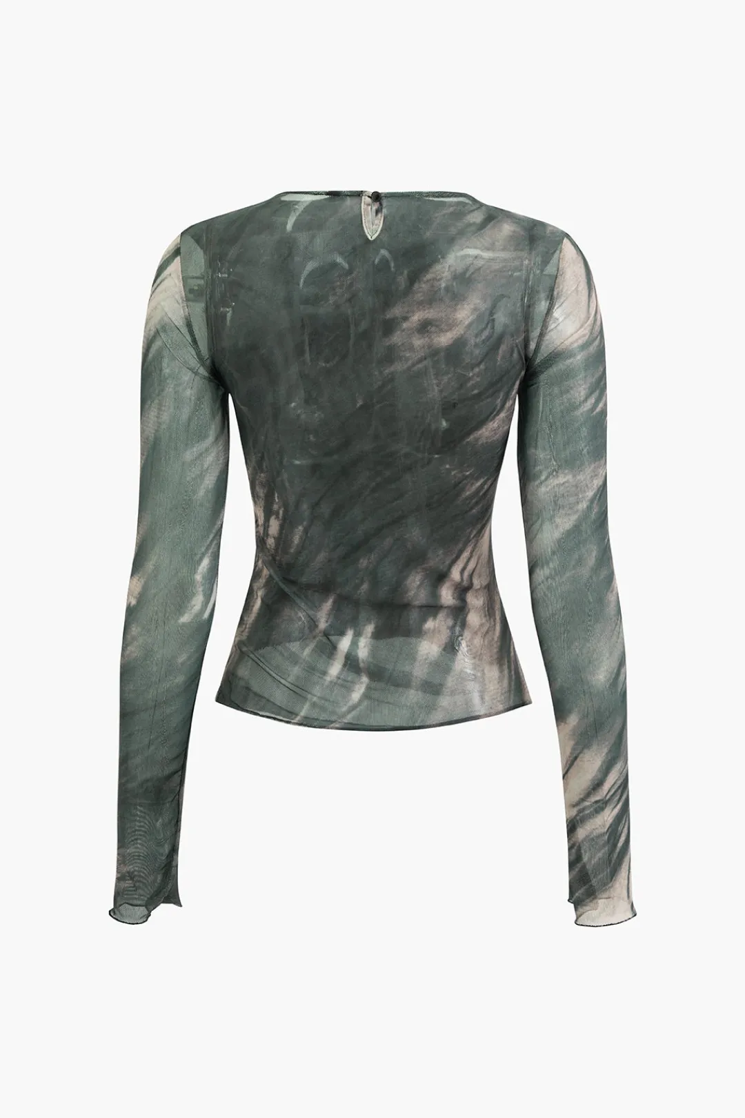 MICAS Long Sleeve Tops|Long Sleeves Tops-Tie Dye Ruched Mesh Long Sleeve Top MOCHA