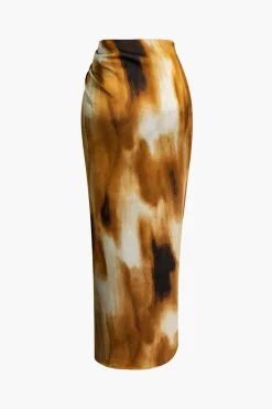 MICAS Skirts-Tie Dye Ruched Split Maxi Skirt MULTICOLOR