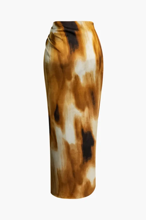 MICAS Skirts-Tie Dye Ruched Split Maxi Skirt MULTICOLOR