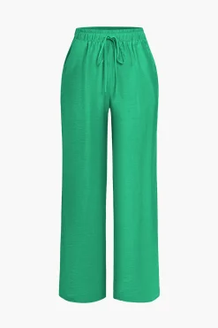 MICAS Pant Sets|Vacation Sets-Tie Front Shirt And Wide Leg Pants Set