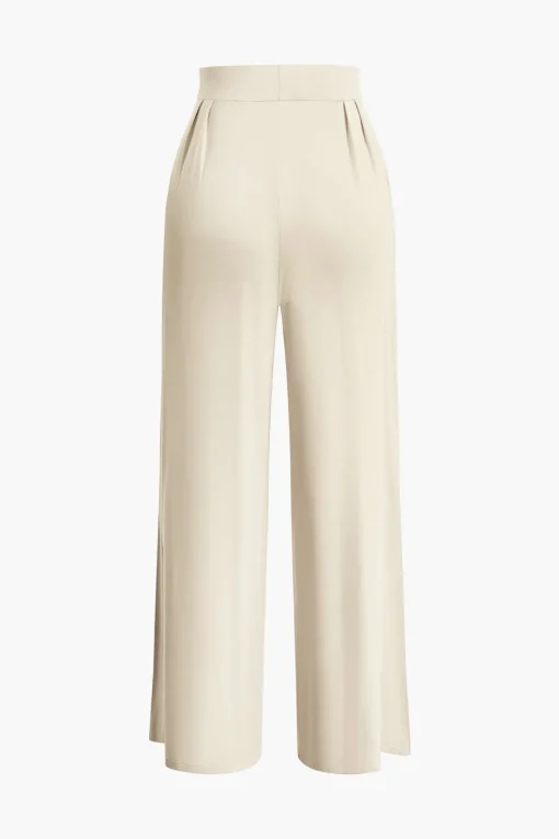 MICAS Pant Sets|Vacation Sets-Tie Knot Front Ruched Tube Top And Pleated Wide Leg Pants