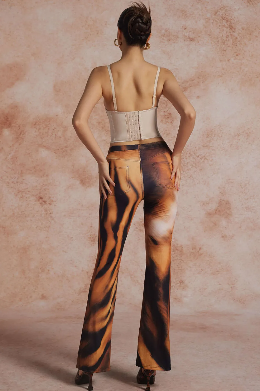 MICAS Pants-Tiger Print High Waist Trousers CHOCOLATE