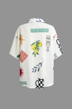 MICAS Short Sets-Tropical Print Shirt and Shorts Set WHITE